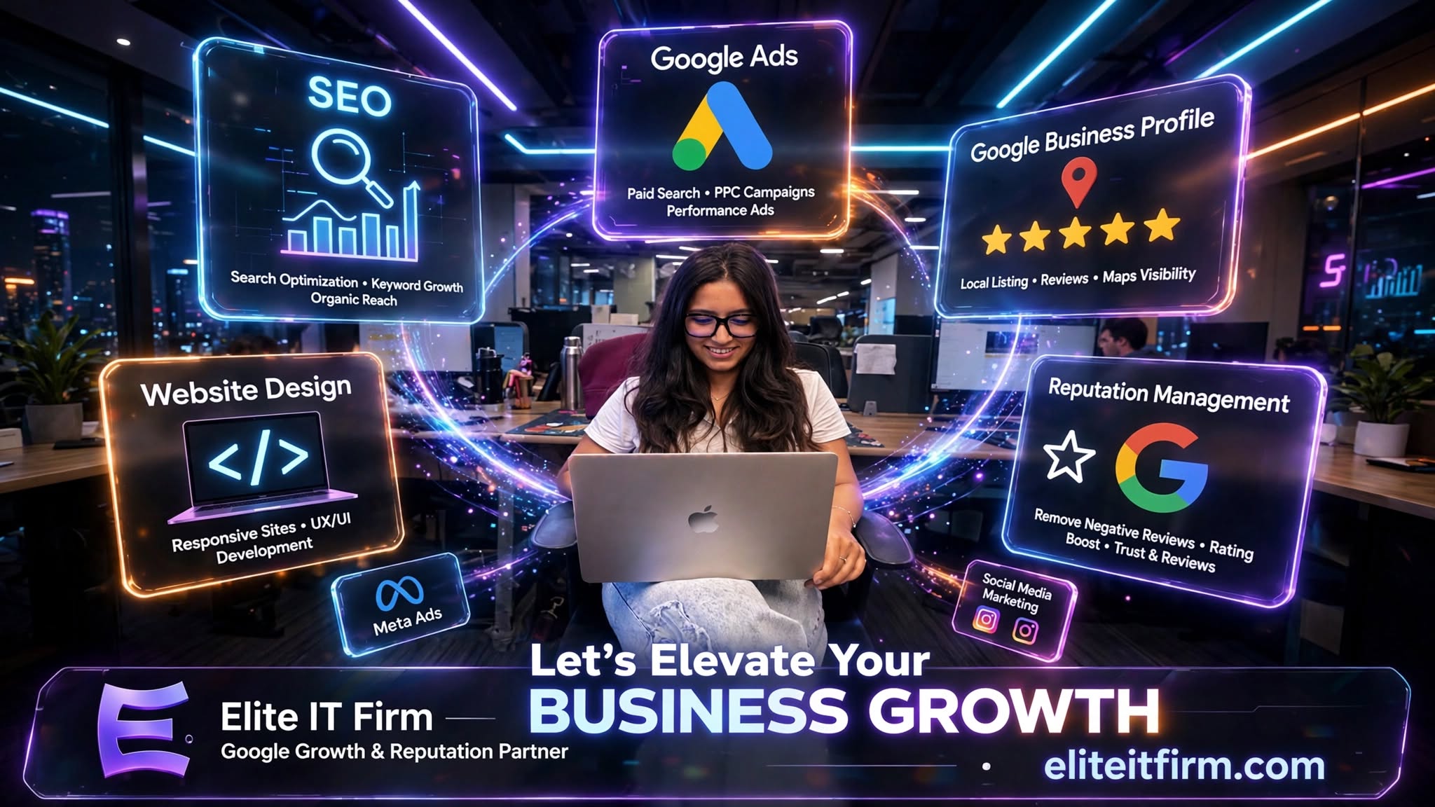 Elite IT Firm strategic growth command center and multi-service technology ecosystem